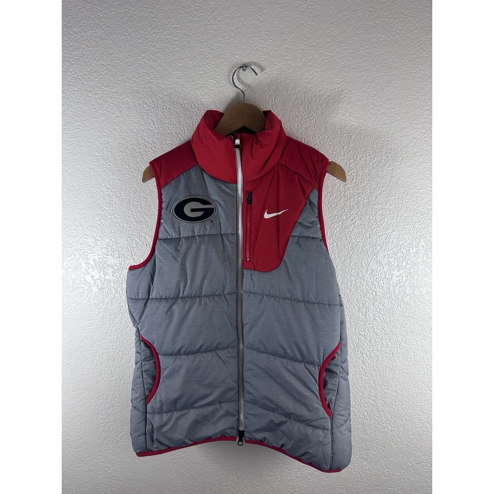 Nike Georgia Bulldogs Puffer Vest Men's Medium Gray Red Full Zip Insulated